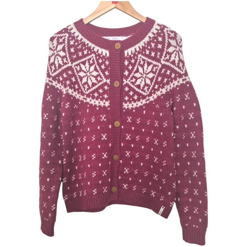 Woolrich Beet Red Nordic Fairisle Cardigan Sweater Size Small